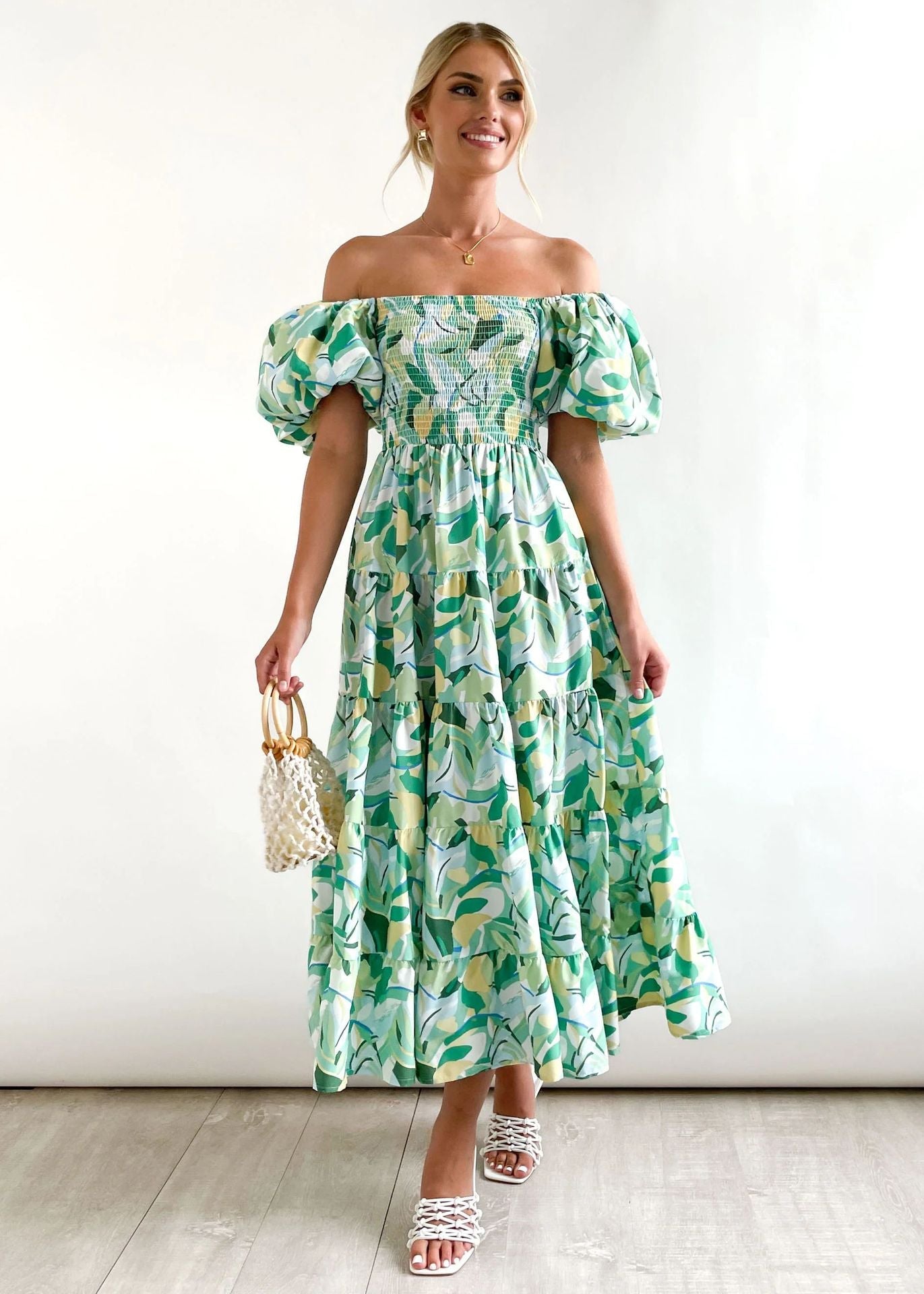 Casual Off The Shoulder Floral Print Long Dresses