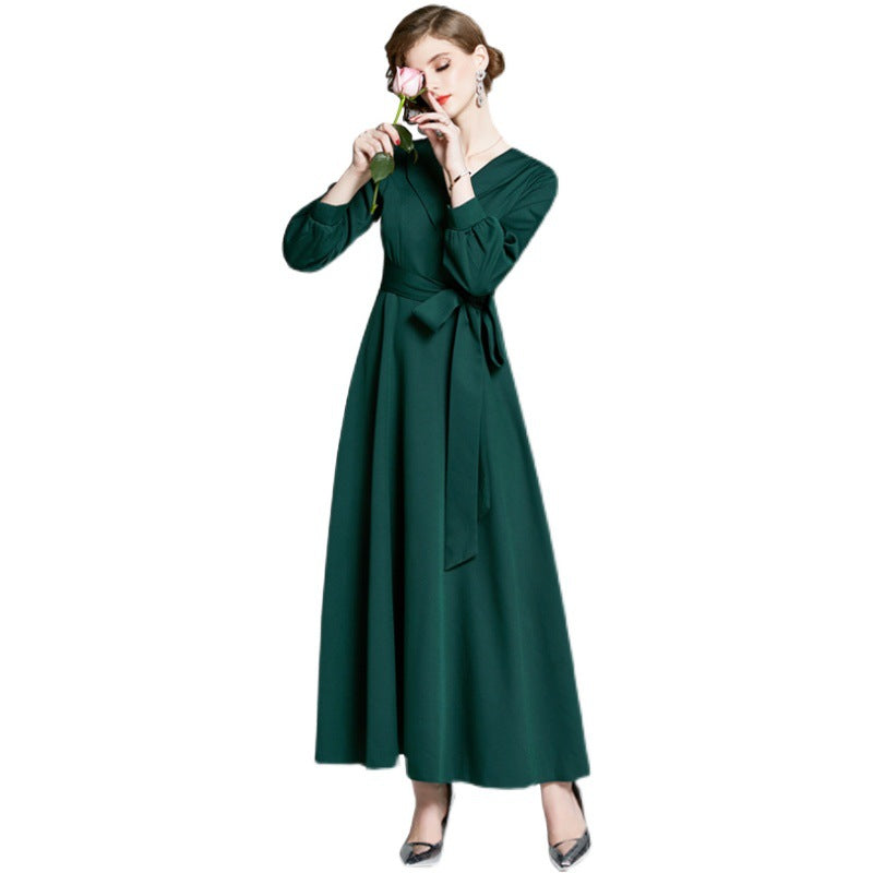 Vintage Elegant Dark Green Belt Long Dresses--Free Shipping at meselling99