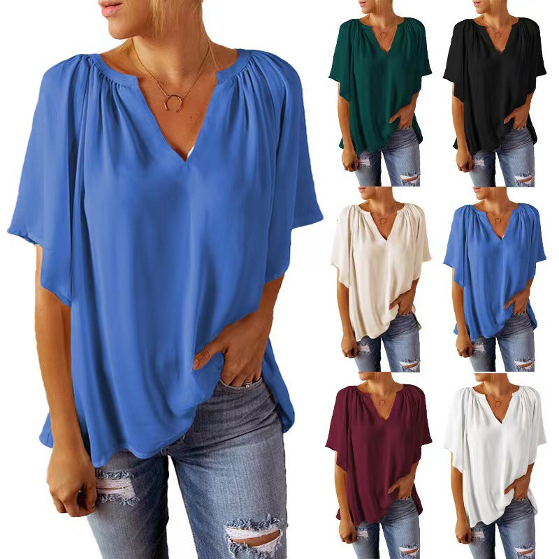 Leisure Chiffon Short Sleeves Women Blouses