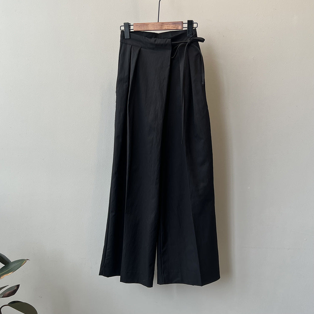 Designer Asymmetric Wrap-Waist Wide Leg Pants