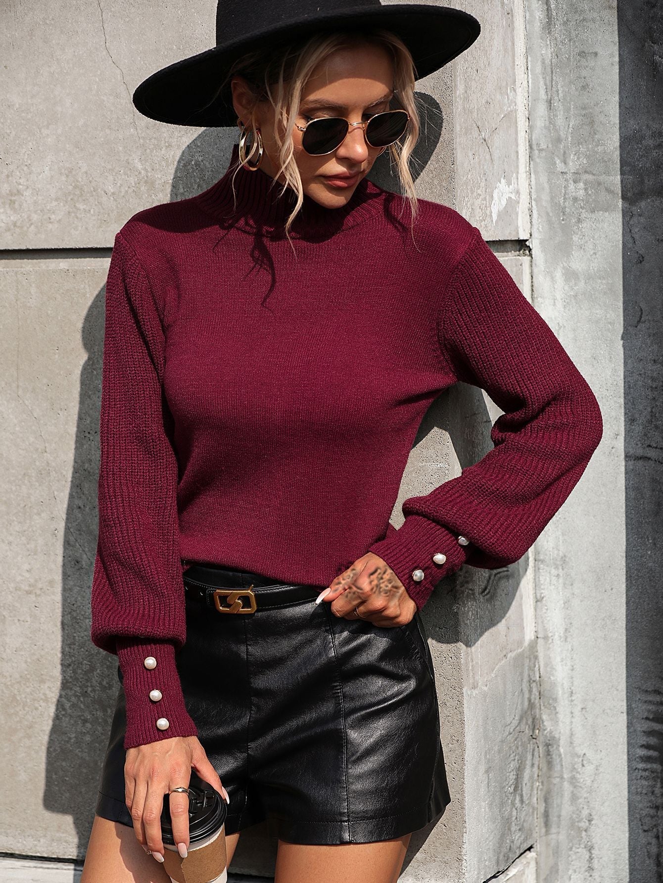 Casual High Neck Beaded Women Sweaters