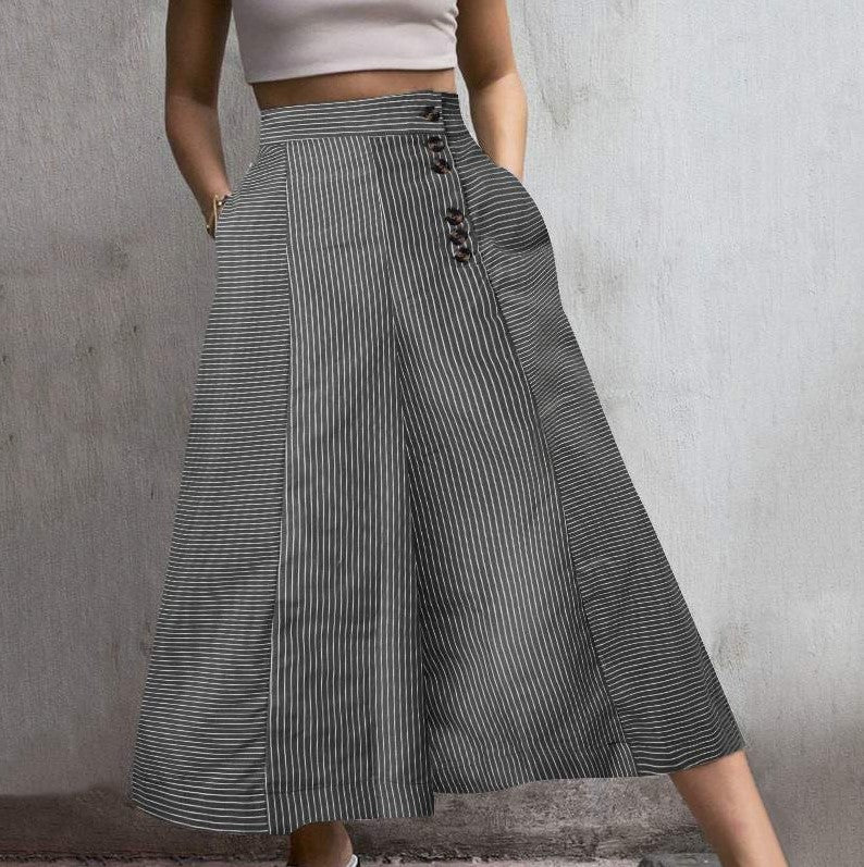 Women's High-Waisted Striped Wide-Leg Pants