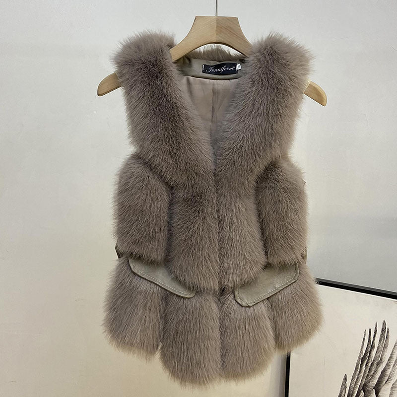 Winter Man Made Fox Fur Short Top Vest for Women