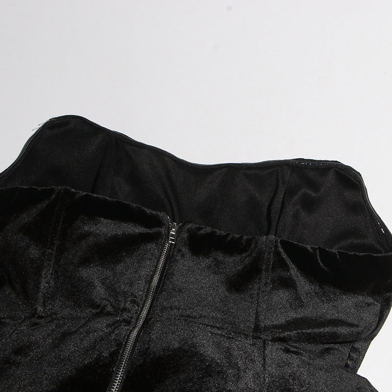 Designed Sexy Velvet Bustier Ball Gown Mini Dress with 3D White Roses