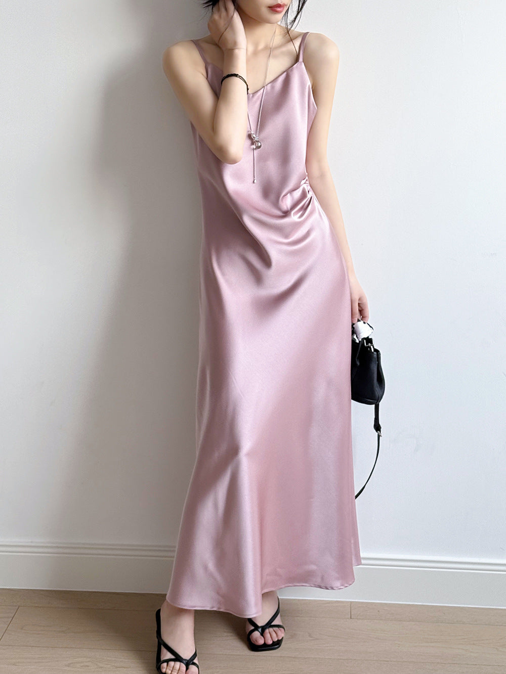 Satin Slip Dress – Elegant A-Line Maxi Dress with Adjustable Straps