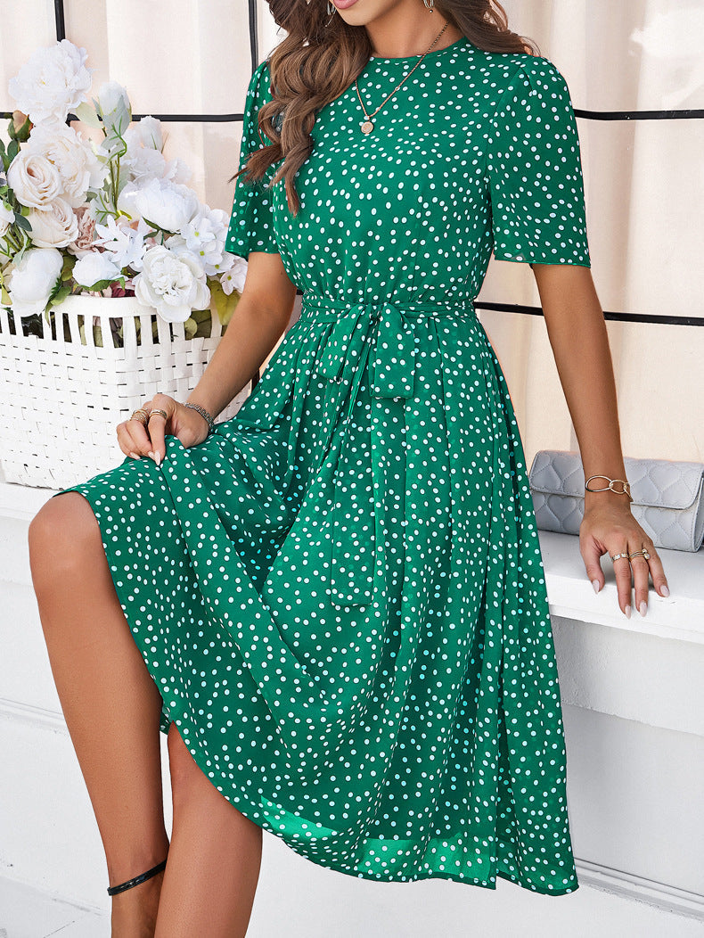 Elegant Polk Dot Short Sleeves Dresses