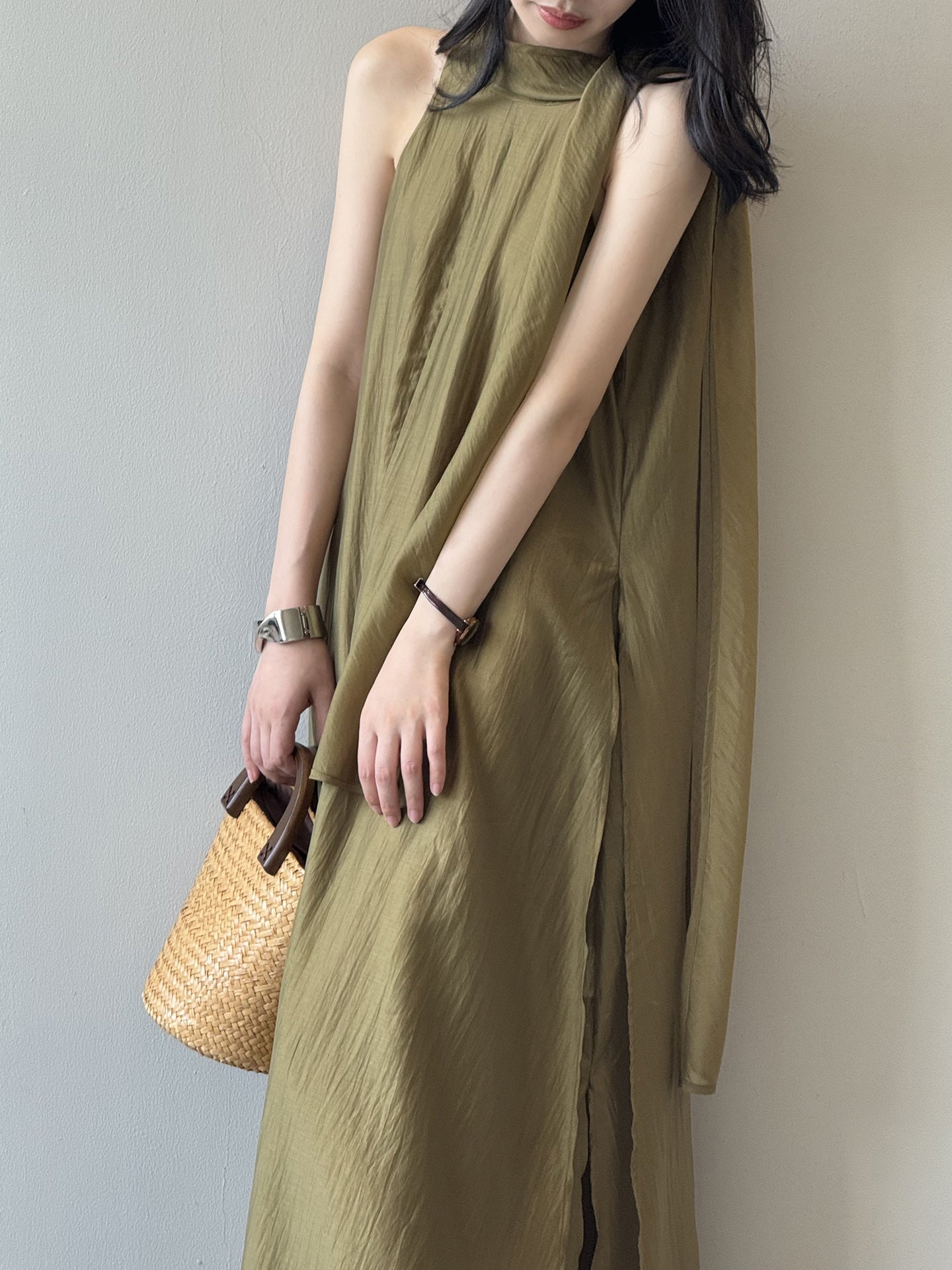 Summer Loose Women's Viscose Scarf Neckline Dress