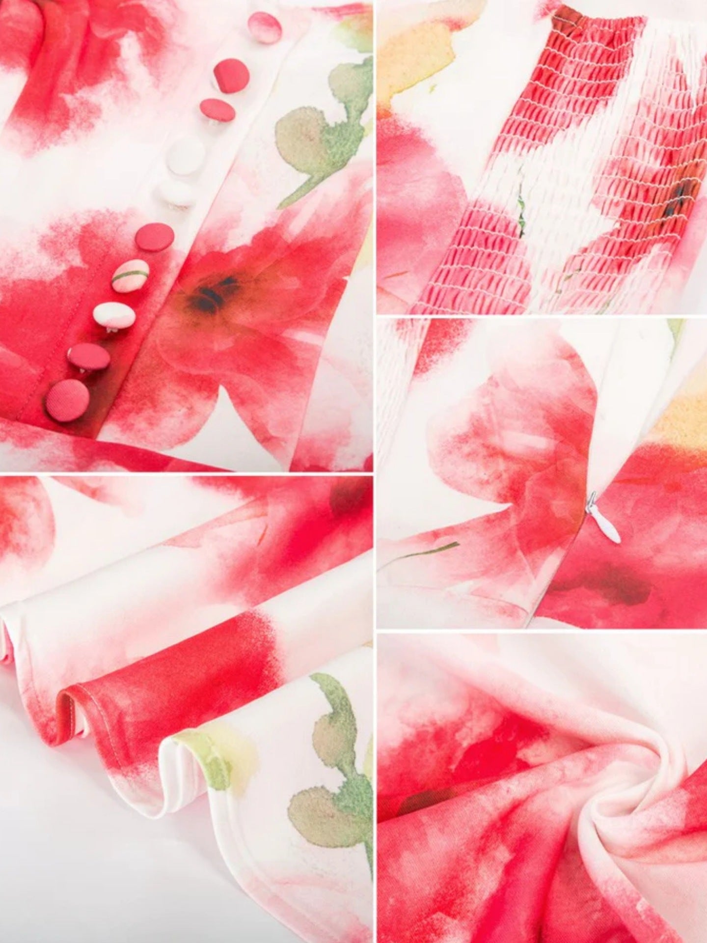 Retro Homecoming Dress - Floral Print A-Line Swing Dress with Buttons