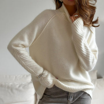White Oversized Turtleneck Sweater for Women