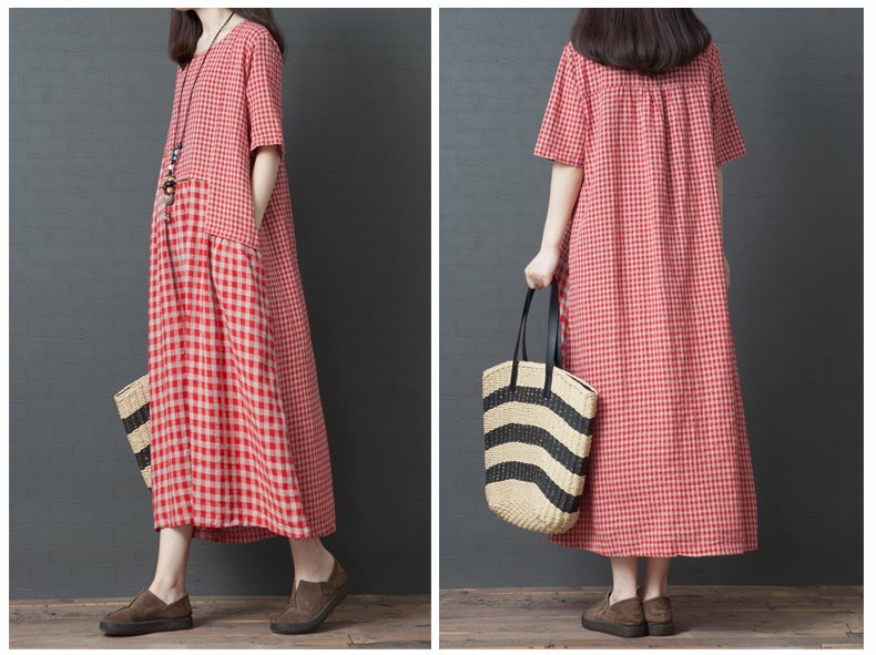 Vintage Plus Sizes Linen Long Dresses-Dresses-Free Shipping at meselling99