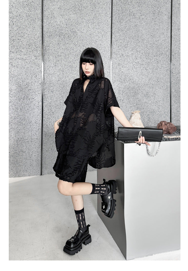 Women's Unique Jacquard Casual Cotton Set – Oversized Bat Sleeve Top + Elastic Waist Shorts