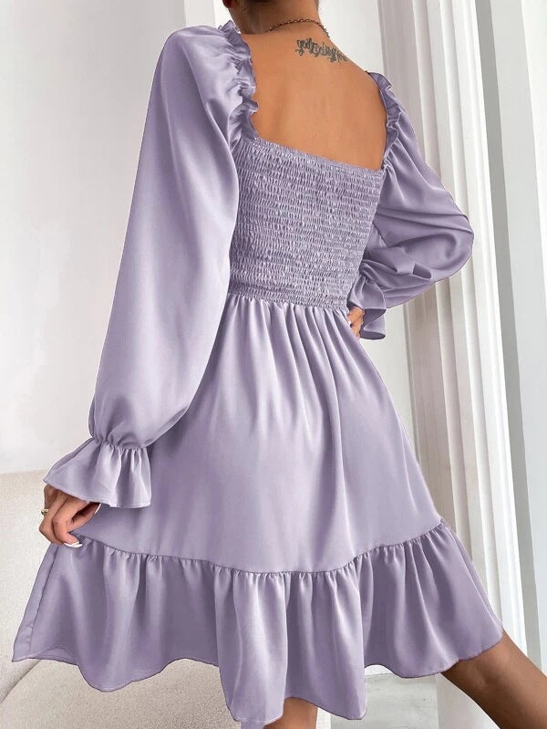 Elegant Square Neckline Long Sleeves Short Dresses