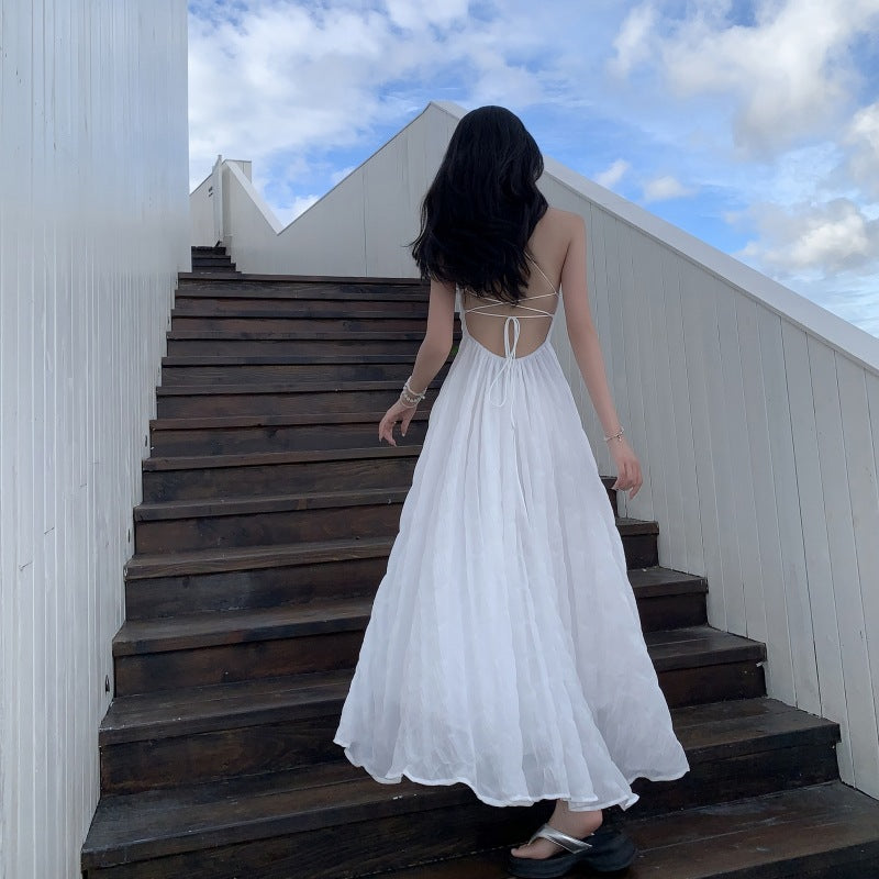 Summer Waves Blue Backless Maxi Dress