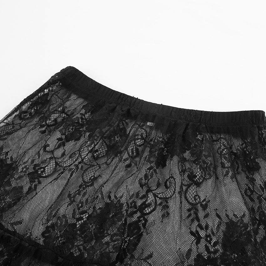 Black Sheer Lace High Waist Pencil Skirt
