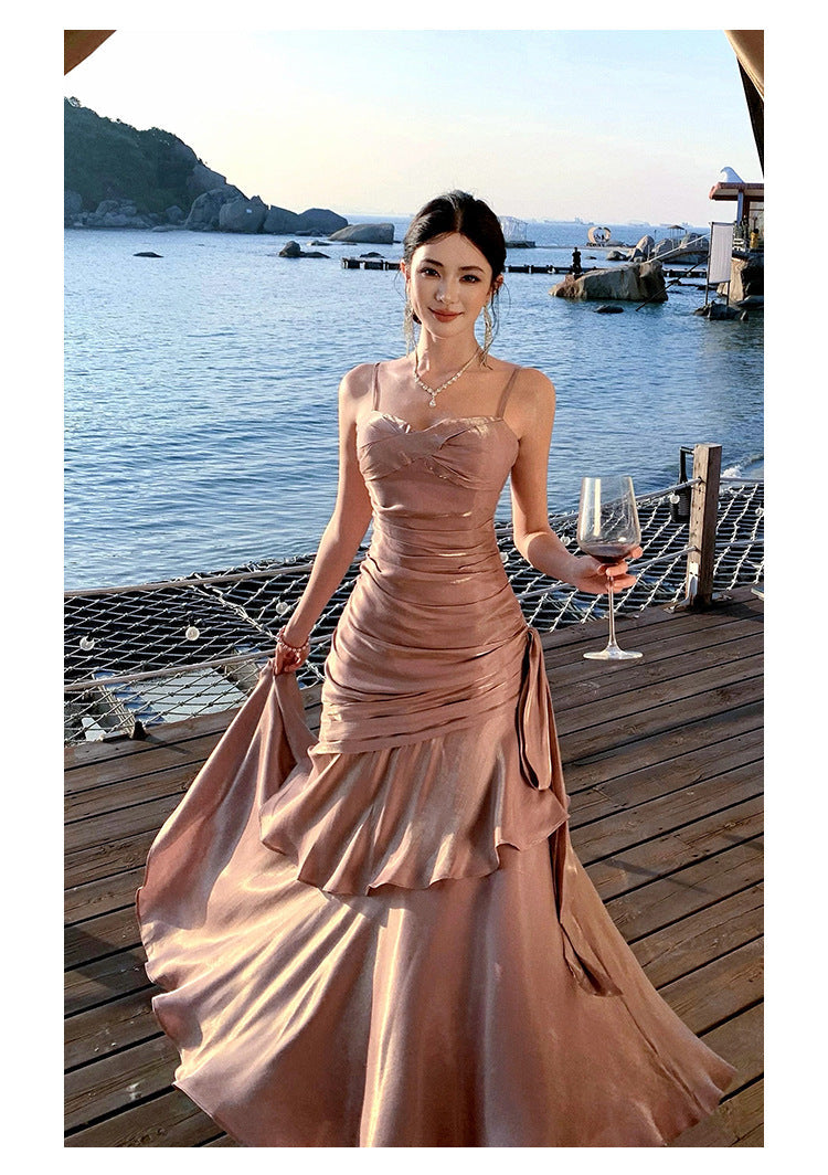 Elegant High-Neck Halter Gown with Layered Ruffle Hem, Birthday & Cocktail Party Evening Dress