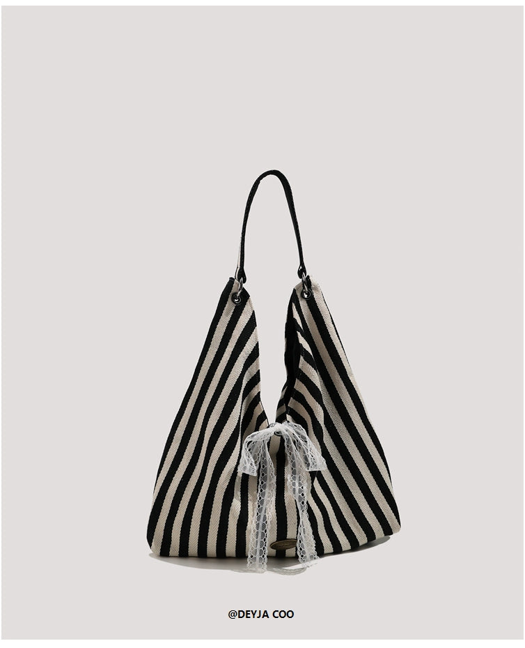 Double Sided Striped Canvas Tote Bag