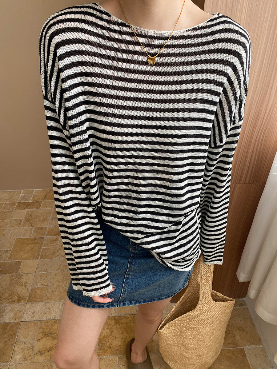 Linen-Blend Relaxed Knit Shirt Blouses