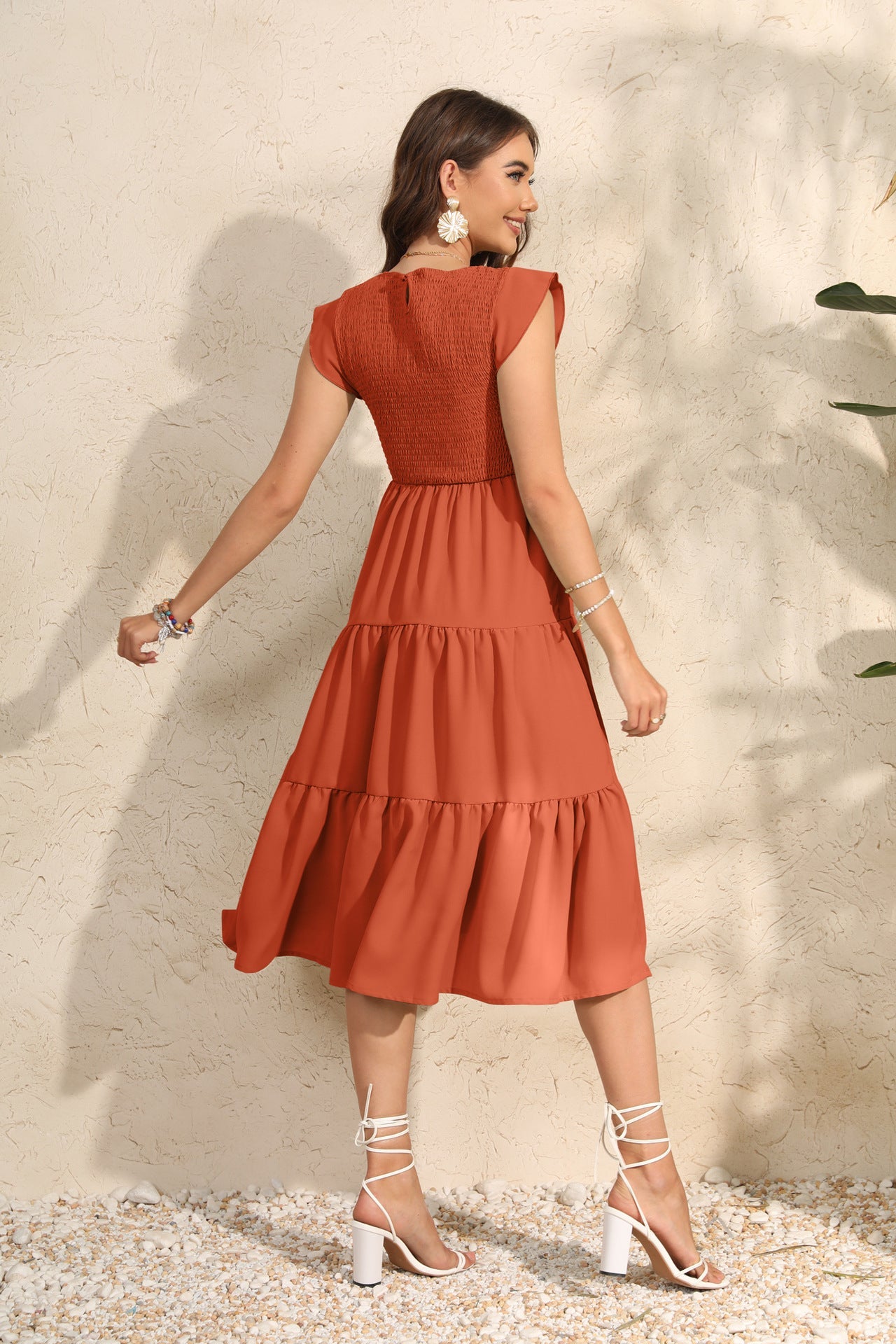 Women's Summer Flutter Sleeve Tiered Ruffle Maxi Dress – Flowy Chiffon Maternity Dress