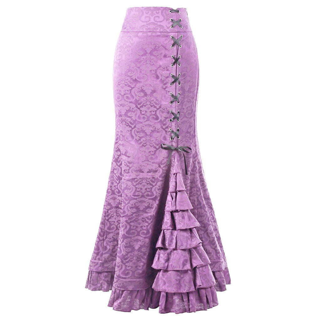 Halloween Women's Gothic Black Plus Size High-Waisted Bodycon Mermaid Maxi Skirt