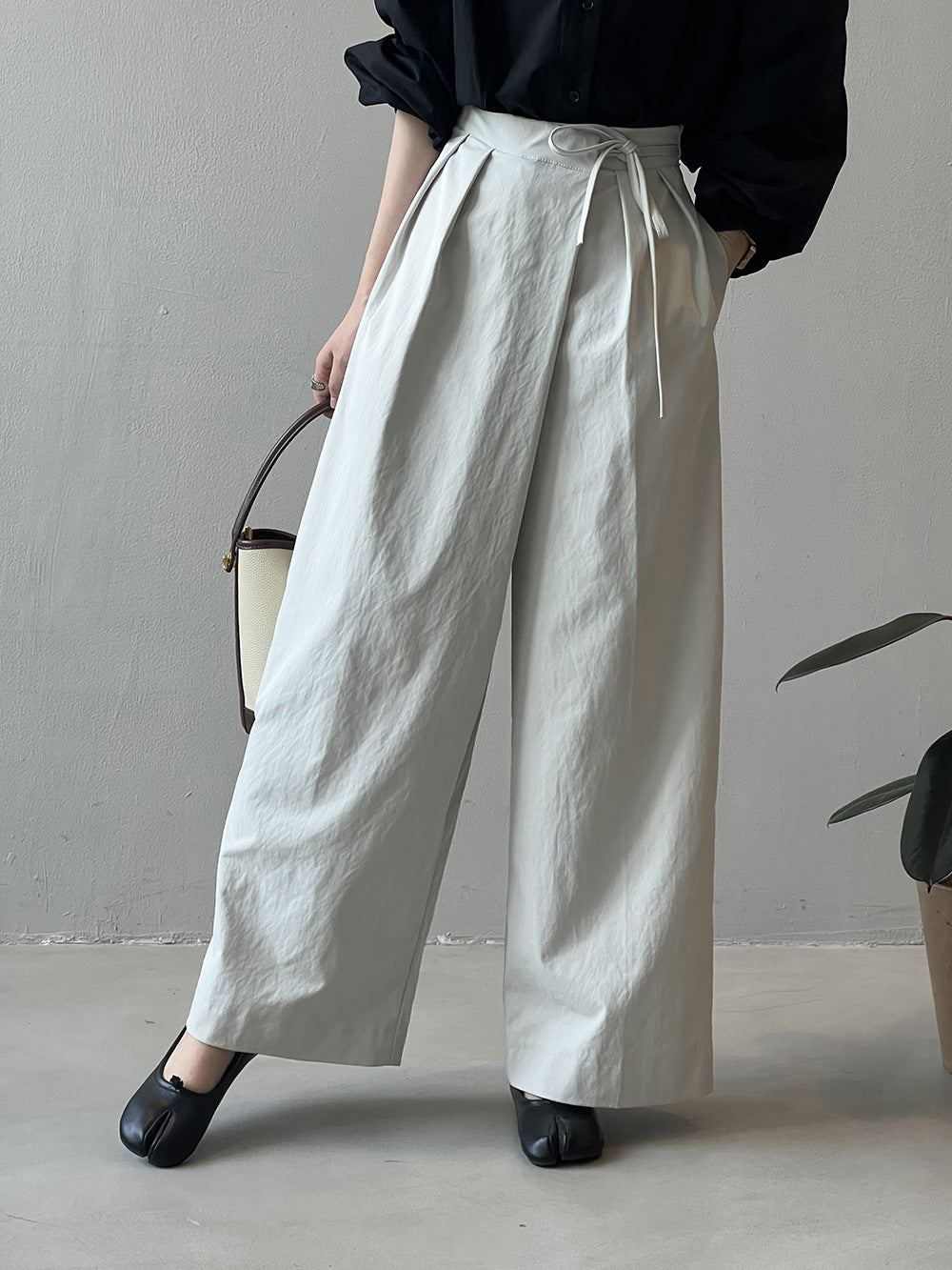 Designer Asymmetric Wrap-Waist Wide Leg Pants