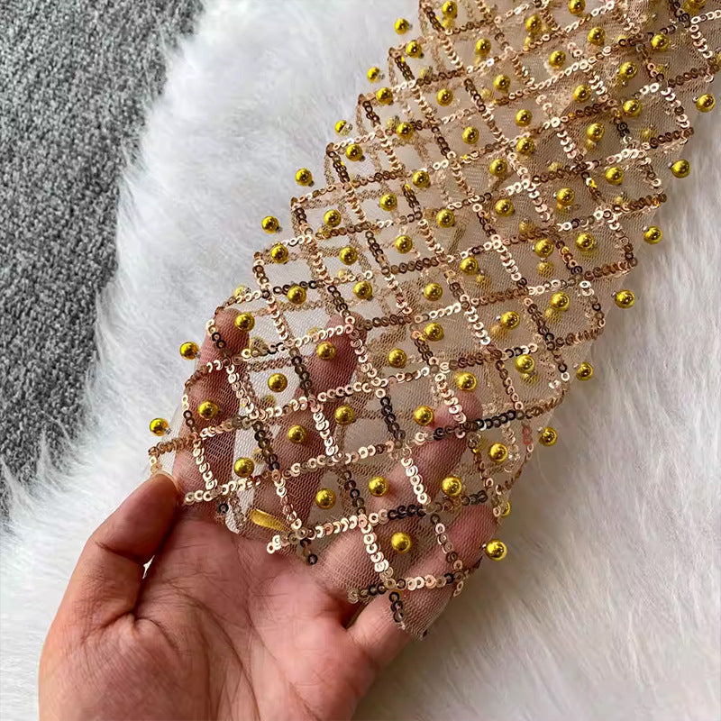 Sequin Beaded Round Neck Long Sleeve Cropped Top