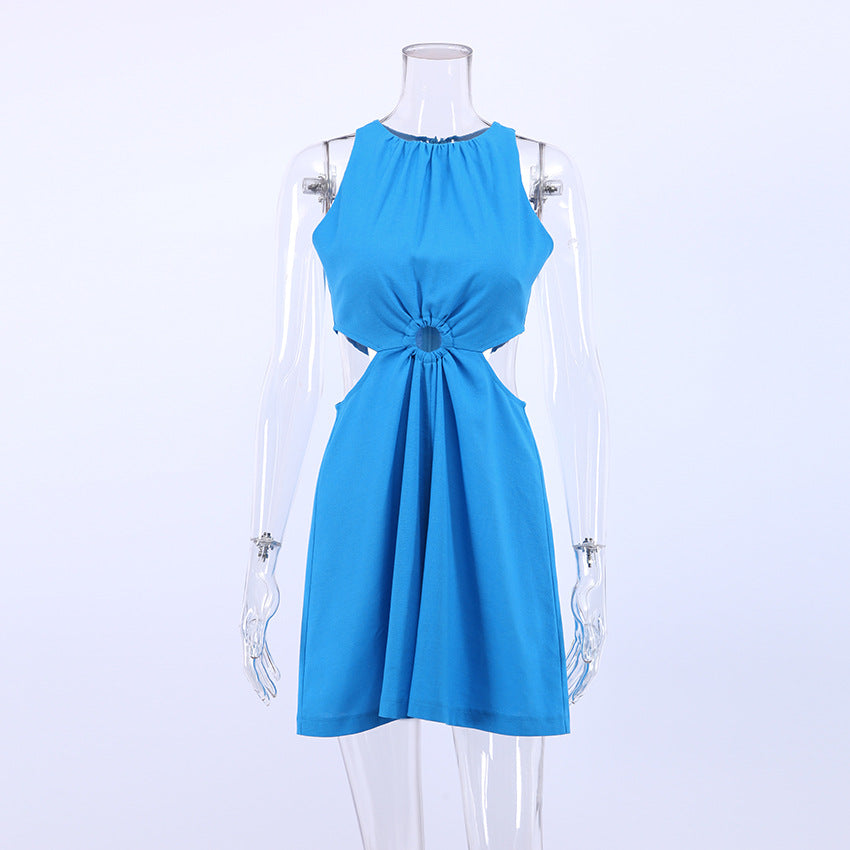 Summer Cotton Linen Halter Midriff Baring One Piece Suits