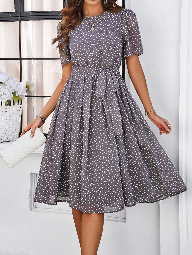 Elegant Polk Dot Short Sleeves Dresses