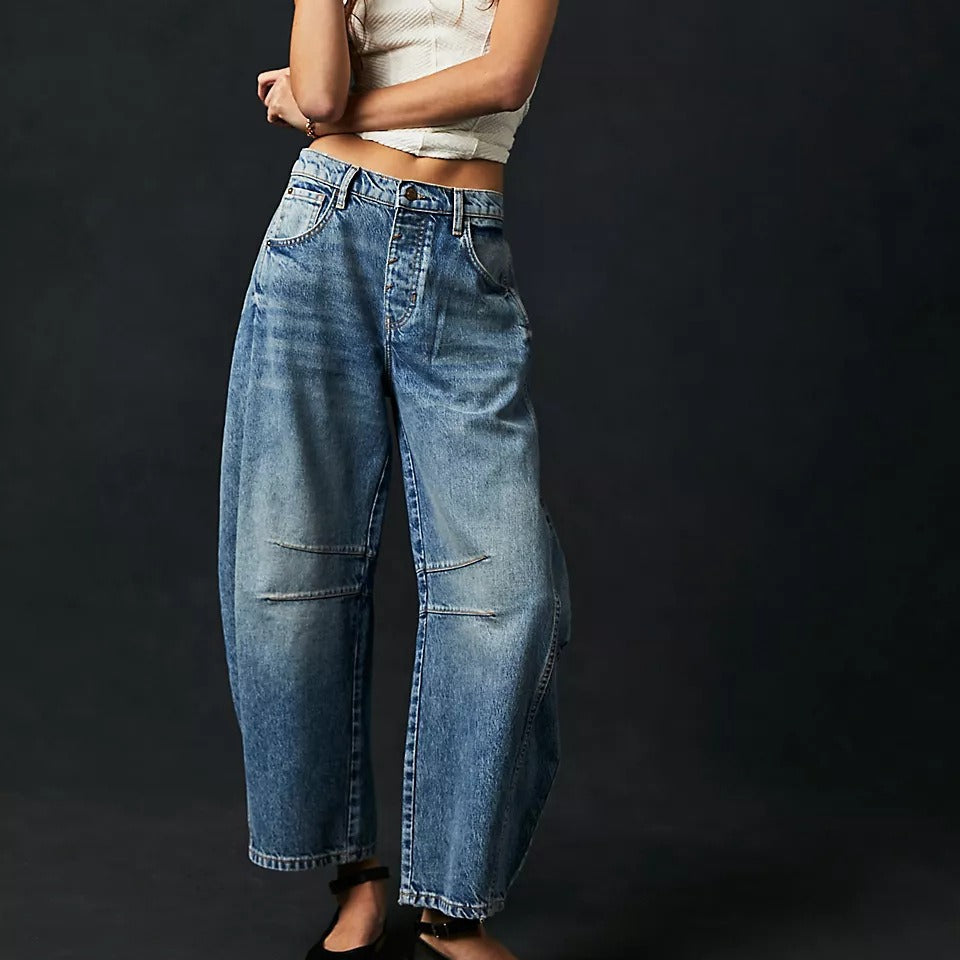 High-Waist Loose Fit Draped Wide Leg Jeans