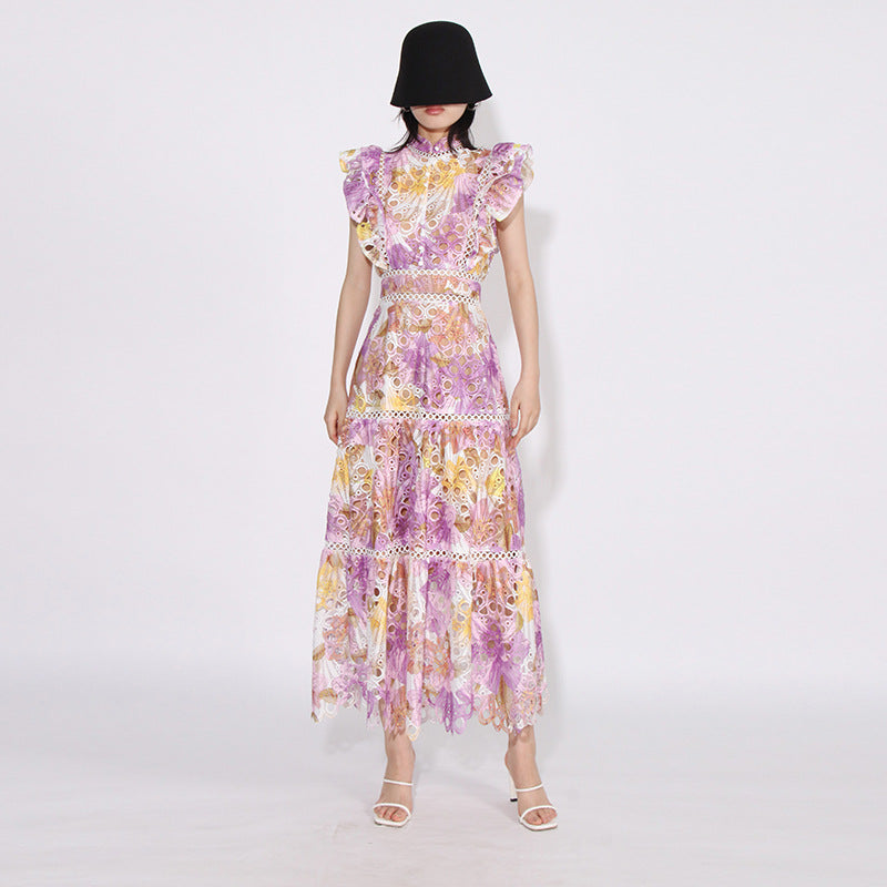 Premium Lace Embroidery Hollow Out Maxi Dress