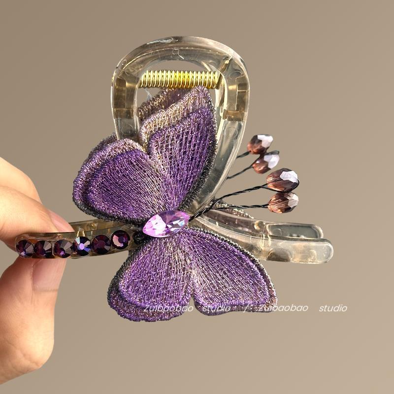 Spring Butterfly Vintage Embroidered Hair Claw Clip