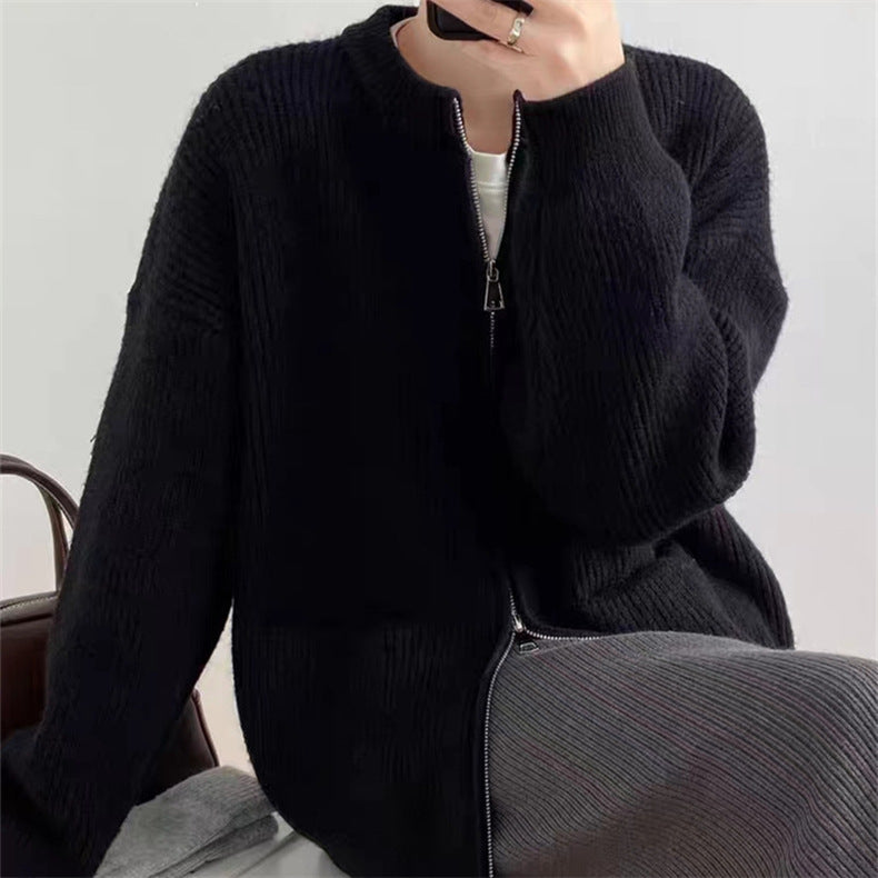 Casual Designed Double Zipper Women Knitted Sweaters