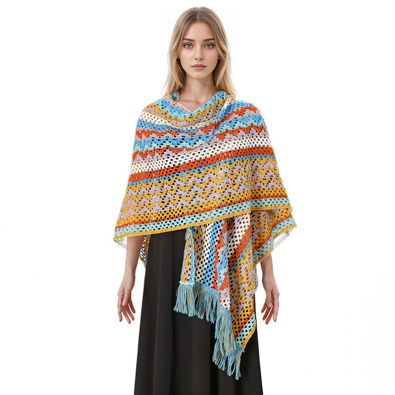 Boho Chic Women's Cape Poncho – Versatile Ethnic Print Shawl Wrap