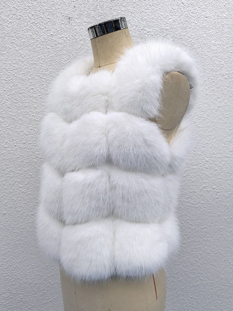 Classic Spliced Short Faux Fox Fur Vest