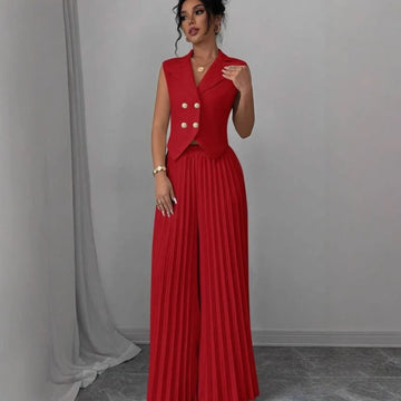 Women's Fashion Vest & Pleated Skirt Pants Set – Trendy Two-Piece Outfit