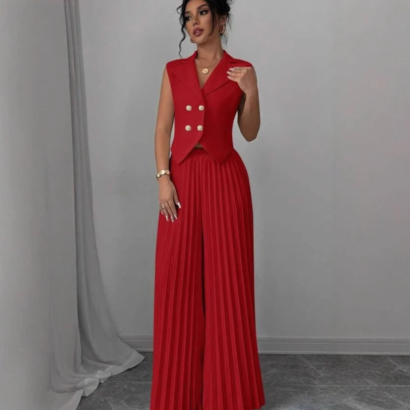 Women's Fashion Vest & Pleated Skirt Pants Set – Trendy Two-Piece Outfit