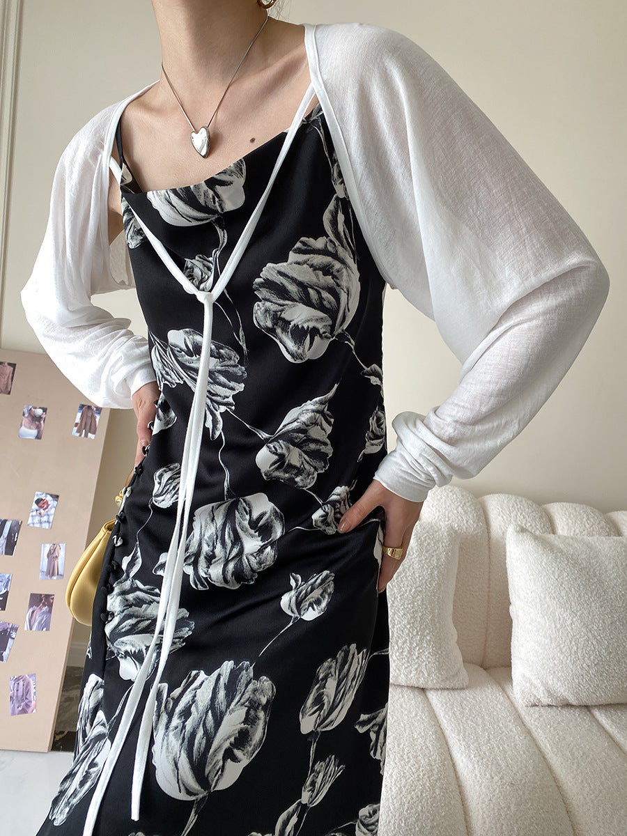 Vintage Floral Design Satin Summer Sleeveless Sun Dresses-Dresses-Free Shipping at meselling99