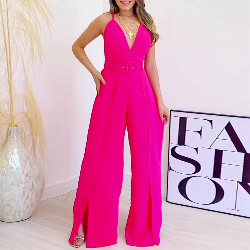 Women High Waist Wide Legs Jumpsuits with Belt