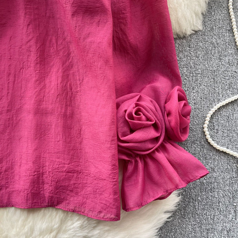 Designed 3D Flowers Chiffon Long Sleeves Shirts