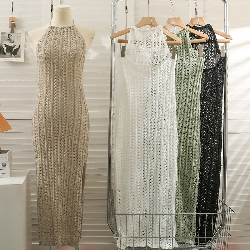 Designed Halter Sleeveless Knitted Sheath Holiday Dresses