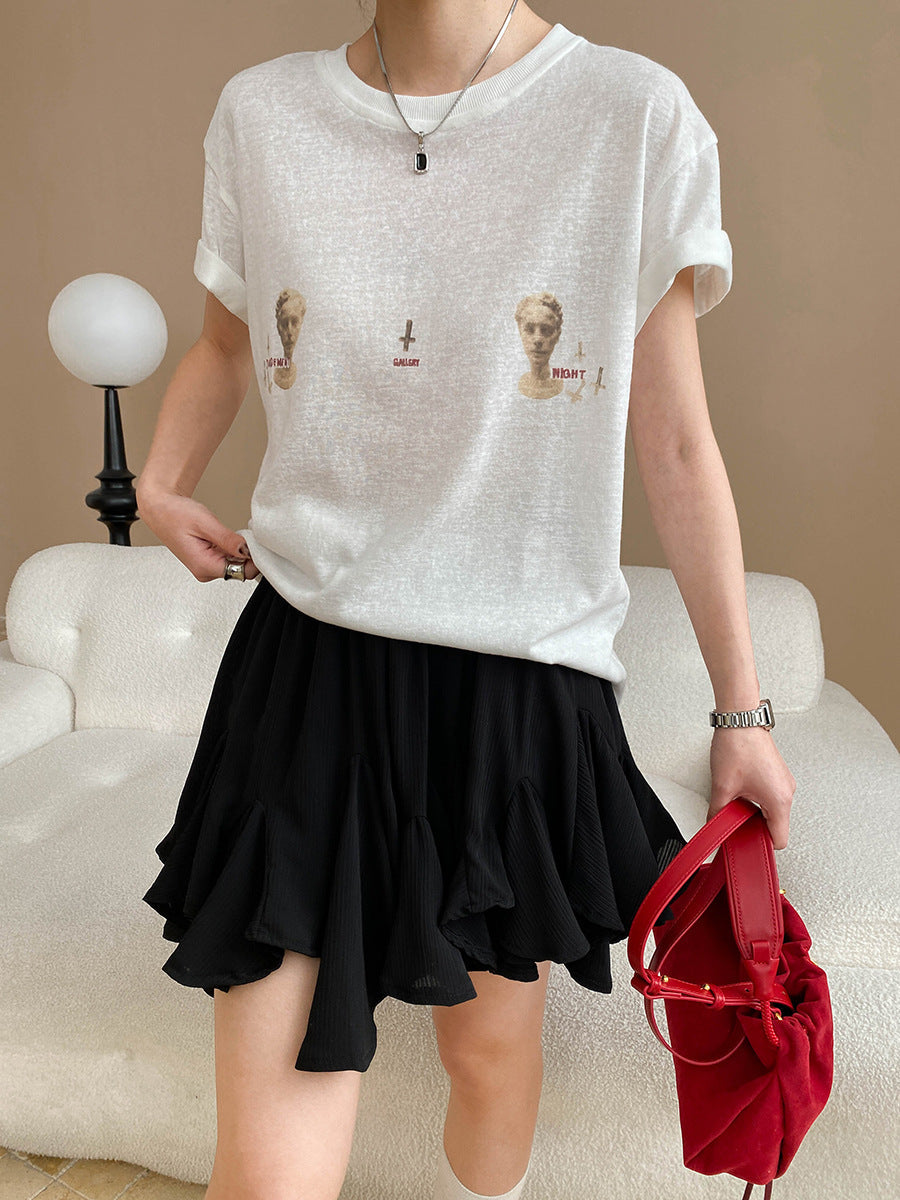 Oversized Round Neck Short-Sleeve T-Shirt for Women