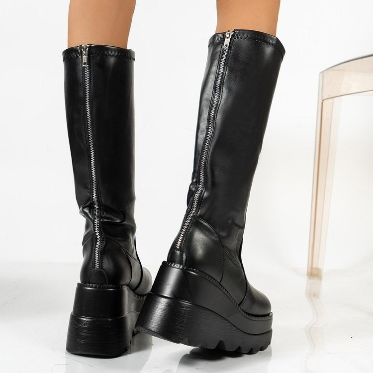 Gothic Wedge Heel Platform Combat Boots