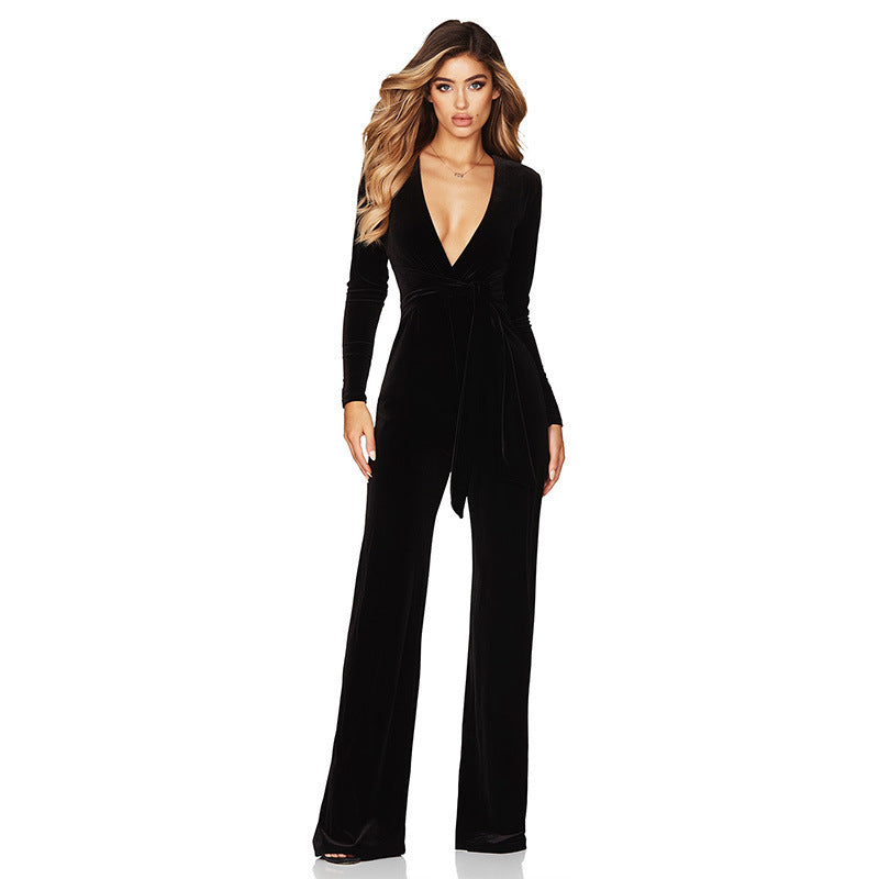 Sexy Deep V Neck Long Sleeves Jumpsuits