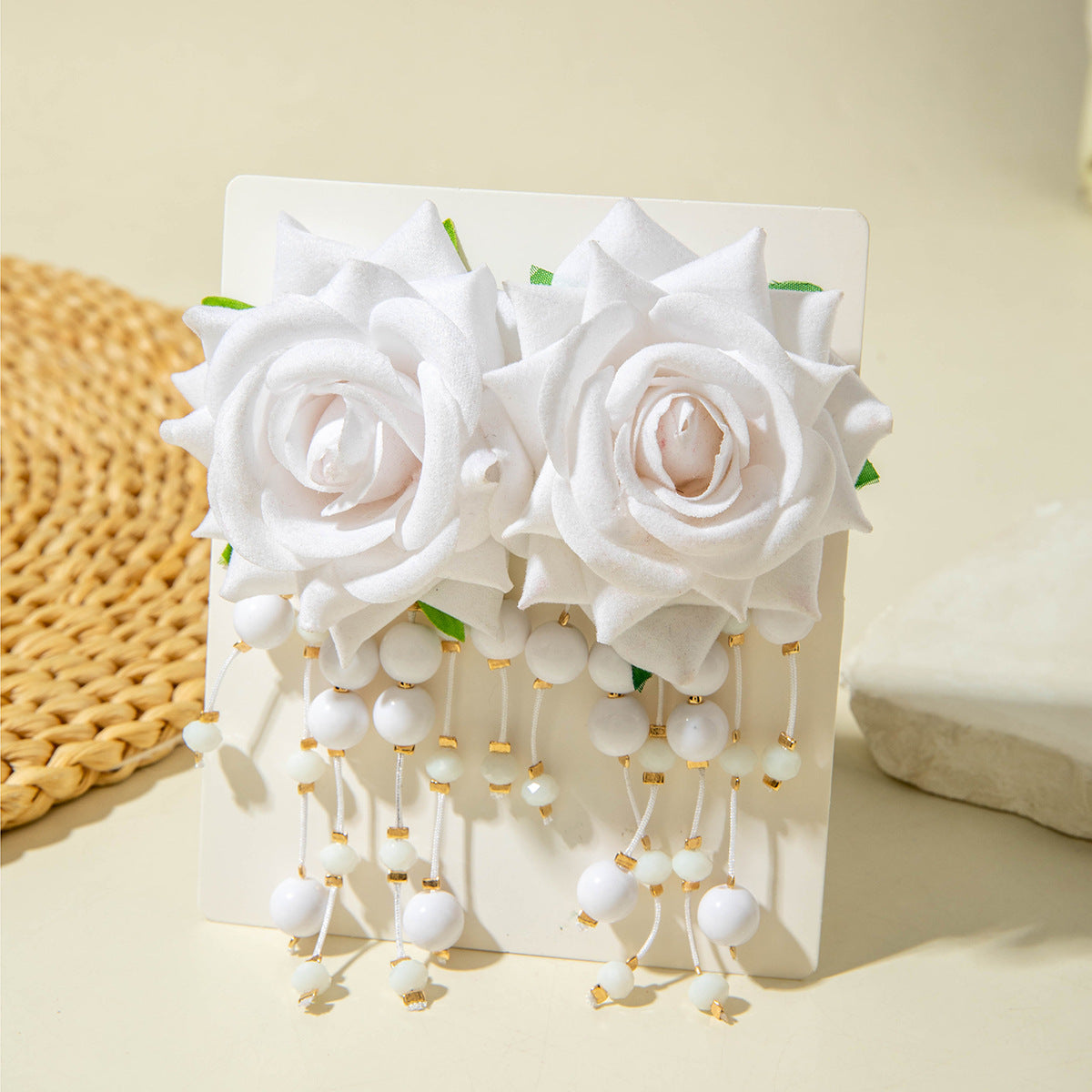 Boho Blooms: Oversized Faux Flower Tassel Earrings