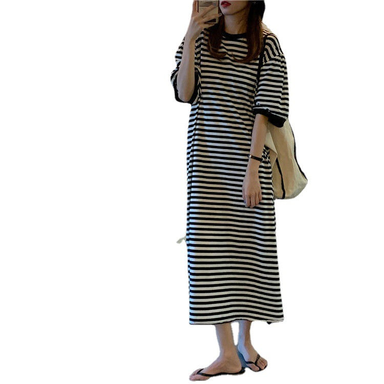 Designed Striped Summer Plus Sizes T Shirts Dresses-Dresses-Free Shipping at meselling99