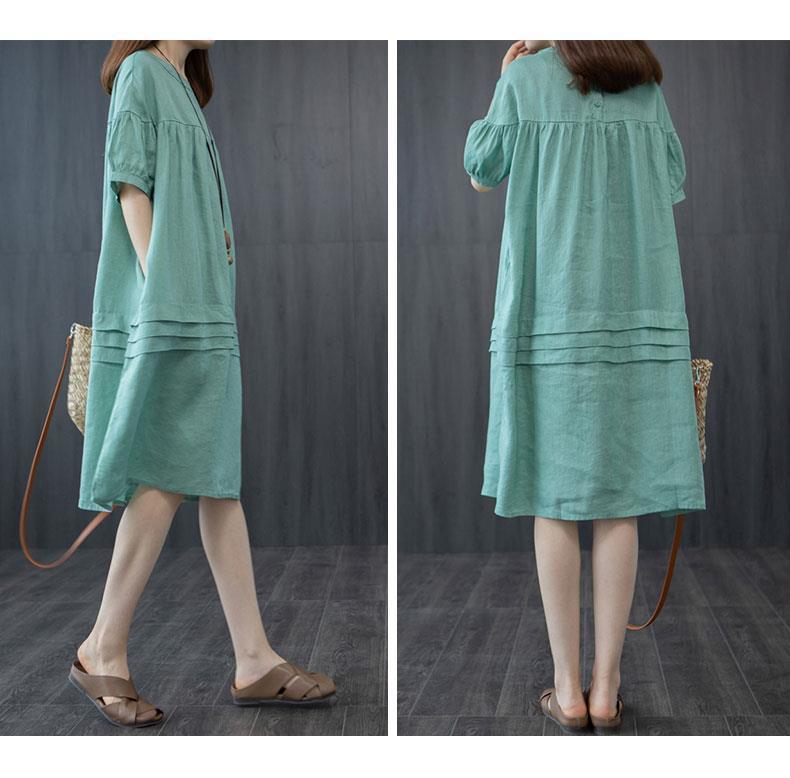 Leisure Linen Summer Plus Sizes A Line Midi Dresses-Dresses-Free Shipping at meselling99