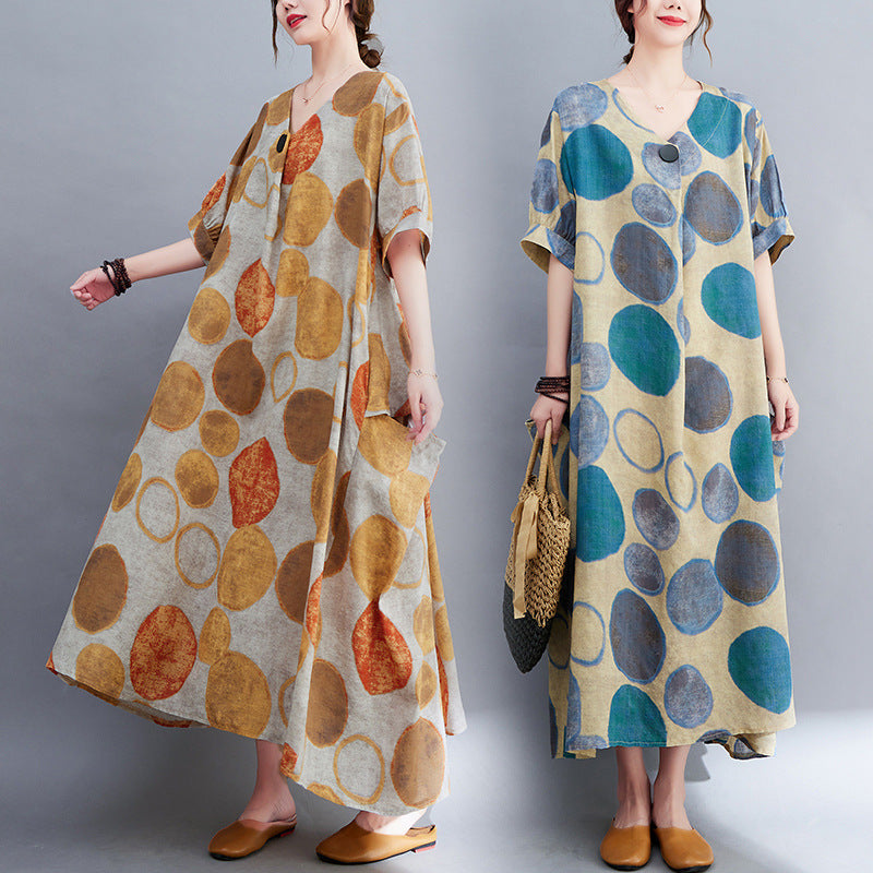 Vintage Summer Plus Sizes Cozy Dresses-Dresses-Orange-L-Free Shipping at meselling99