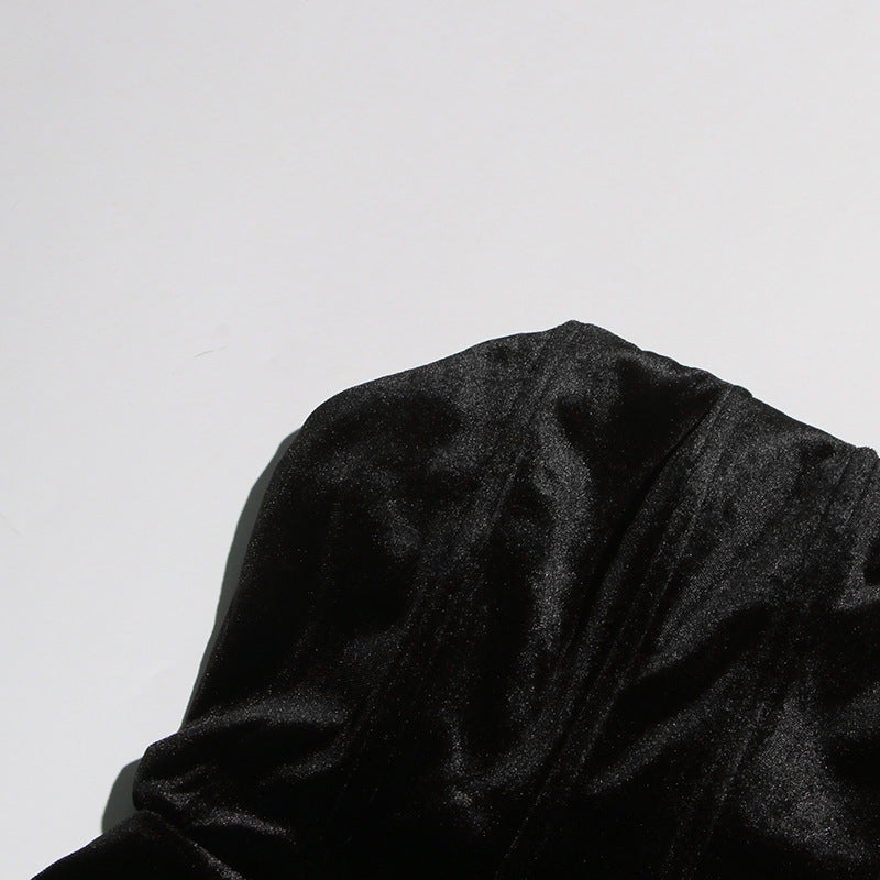 Designed Sexy Velvet Bustier Ball Gown Mini Dress with 3D White Roses