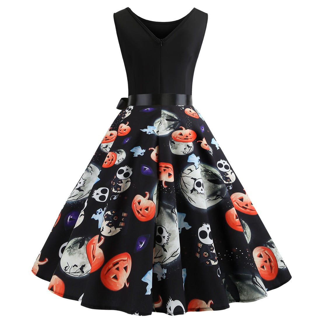 Vintage Pumpkin Skeleton Print Dresses-Vintage Dresses-Black-S-Free Shipping at meselling99