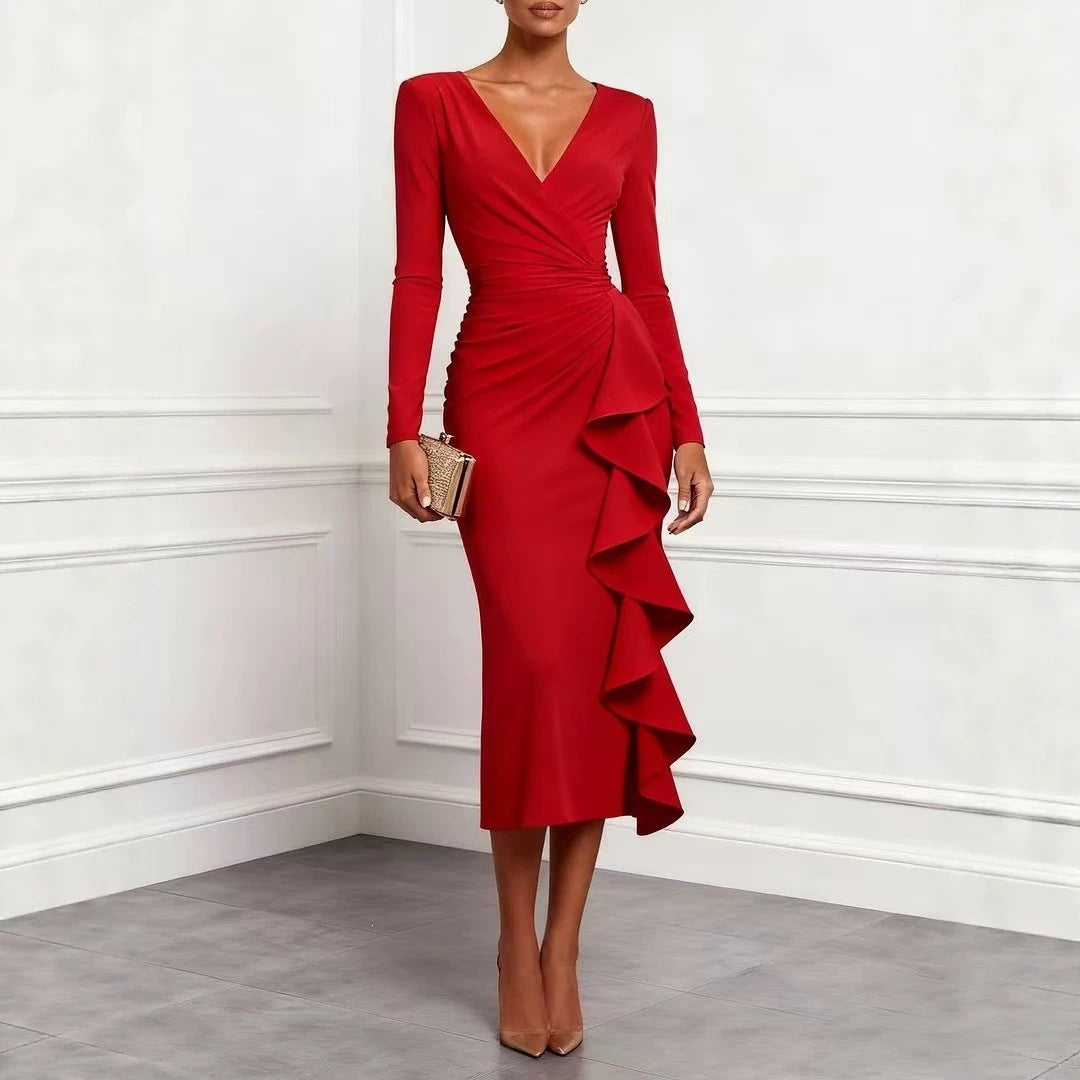 Elegant Ruffle Hem Long Dress