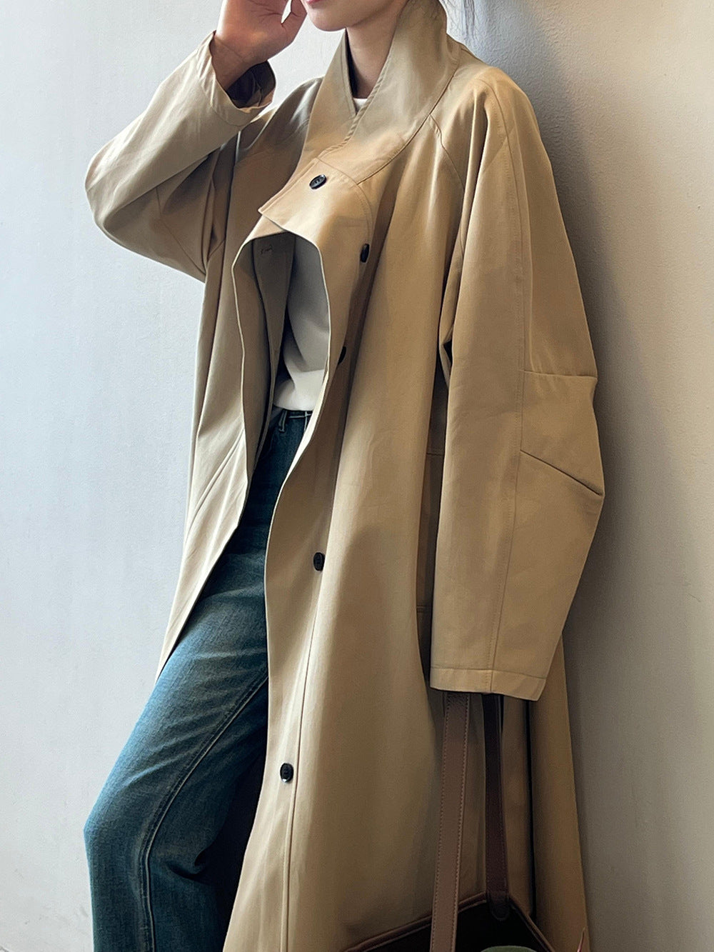 Women’s Stand Collar Long Trench Coat